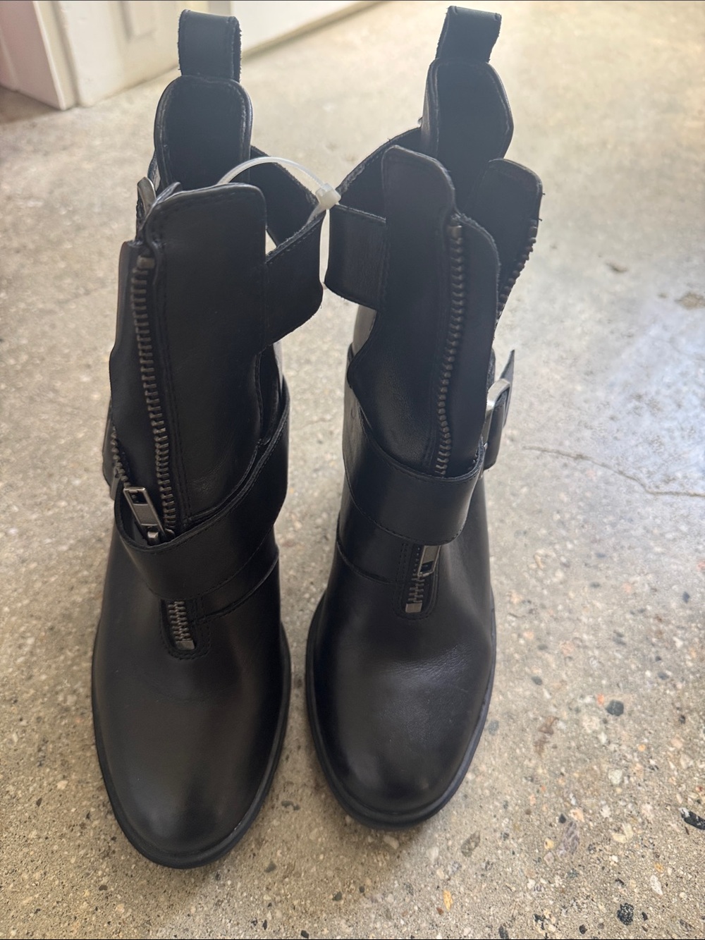 Steve Madden Black Leather Zip-Strap Ankle Booties